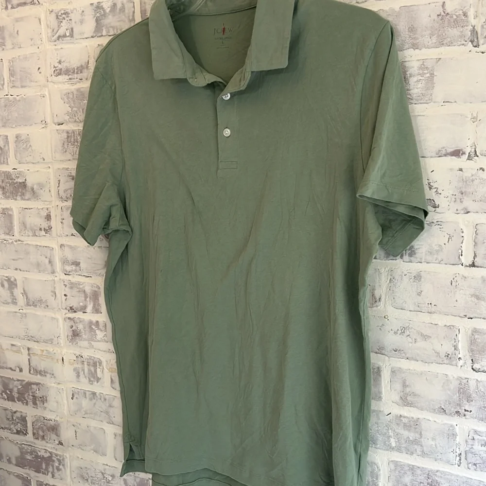J. Crew Mens Large Sueded Cotton Polo Shirt Tshirt Green Preppy Short Sleeve